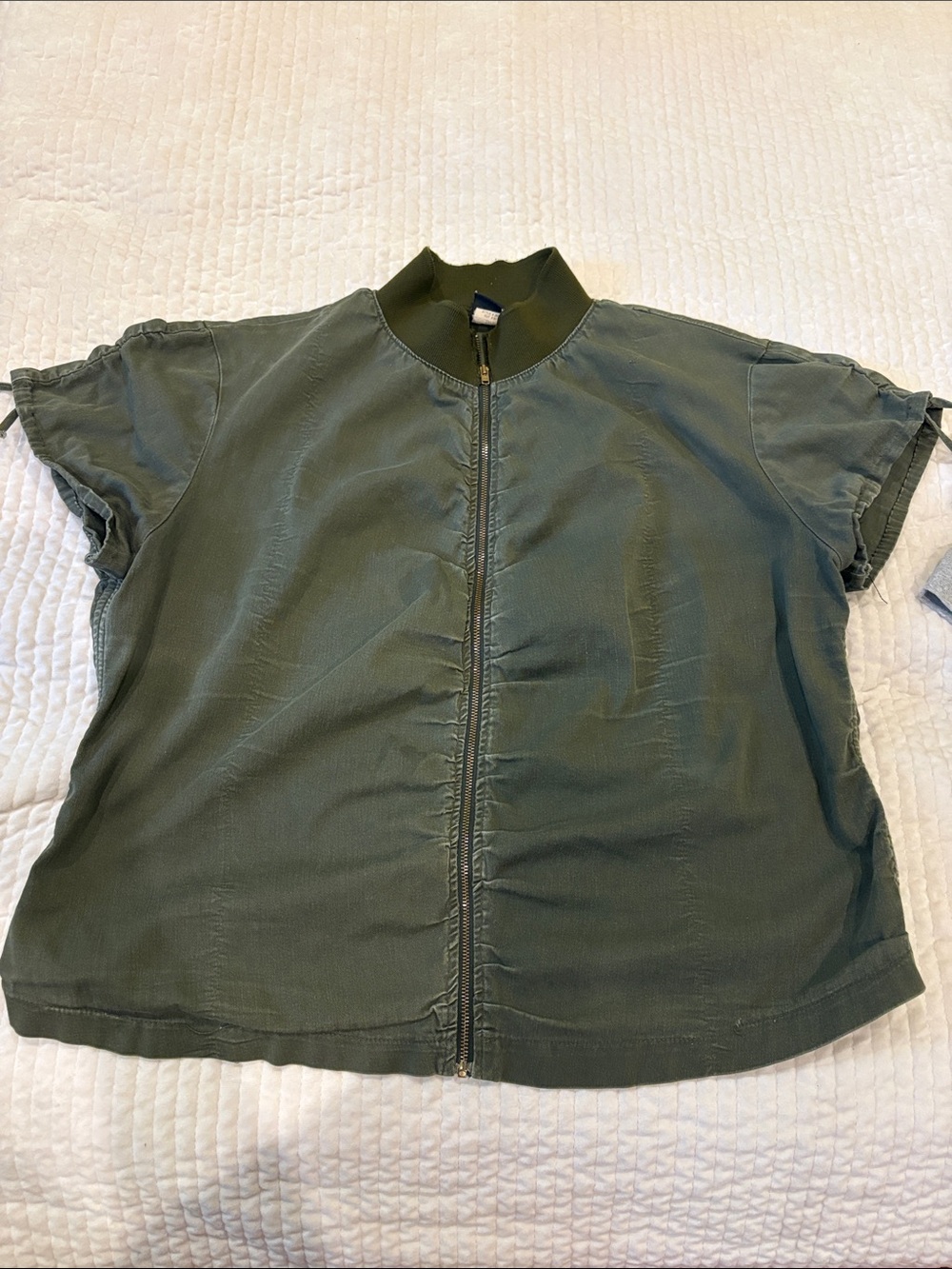 Olive Green Zip-Front Women's Top